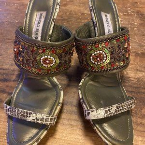 Authentic Blahnik Beaded Snakeskin Heels 37 1/2